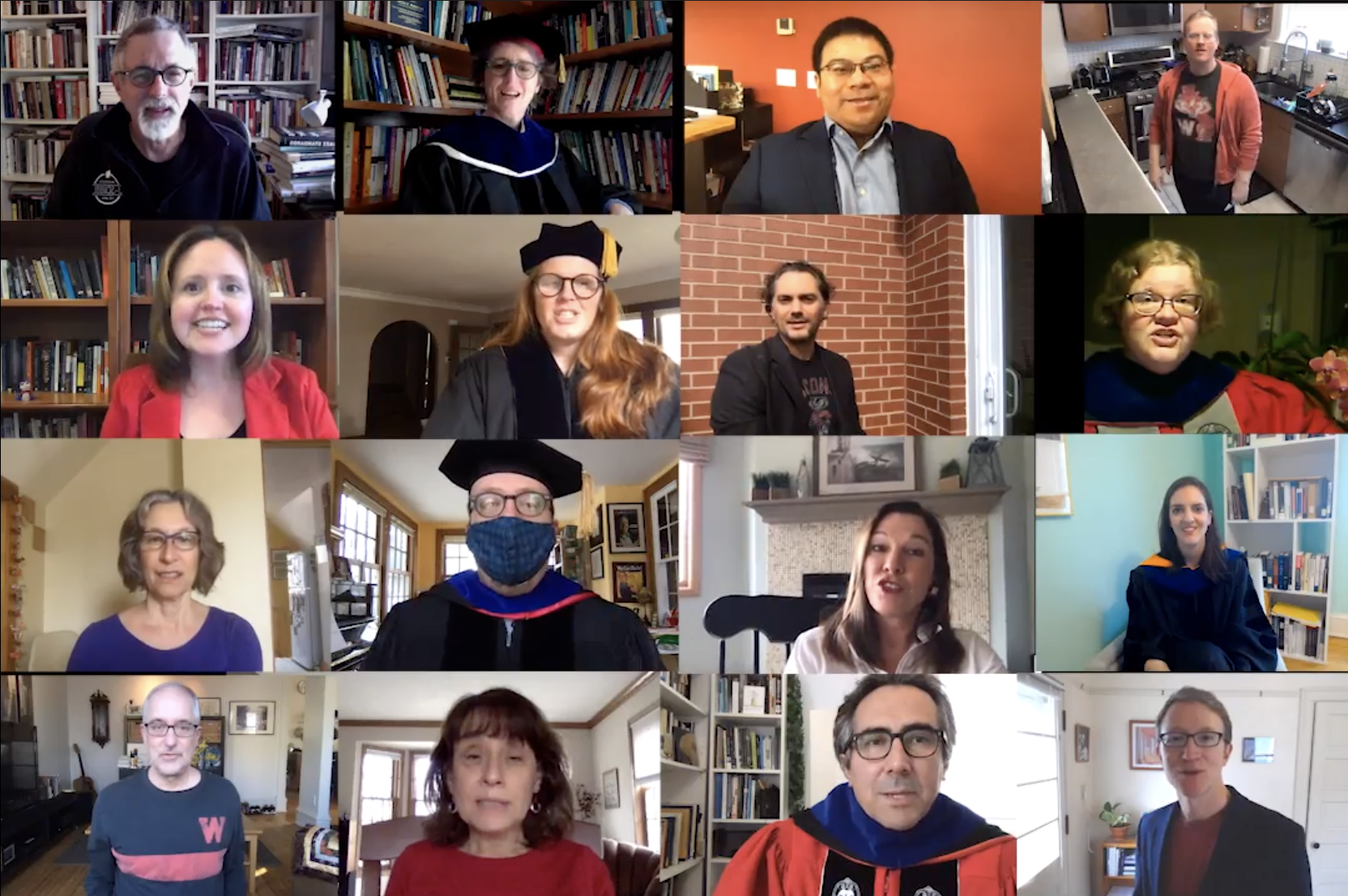 Screen shot from video showing multiple faculty and instructors in videos recorded at home.