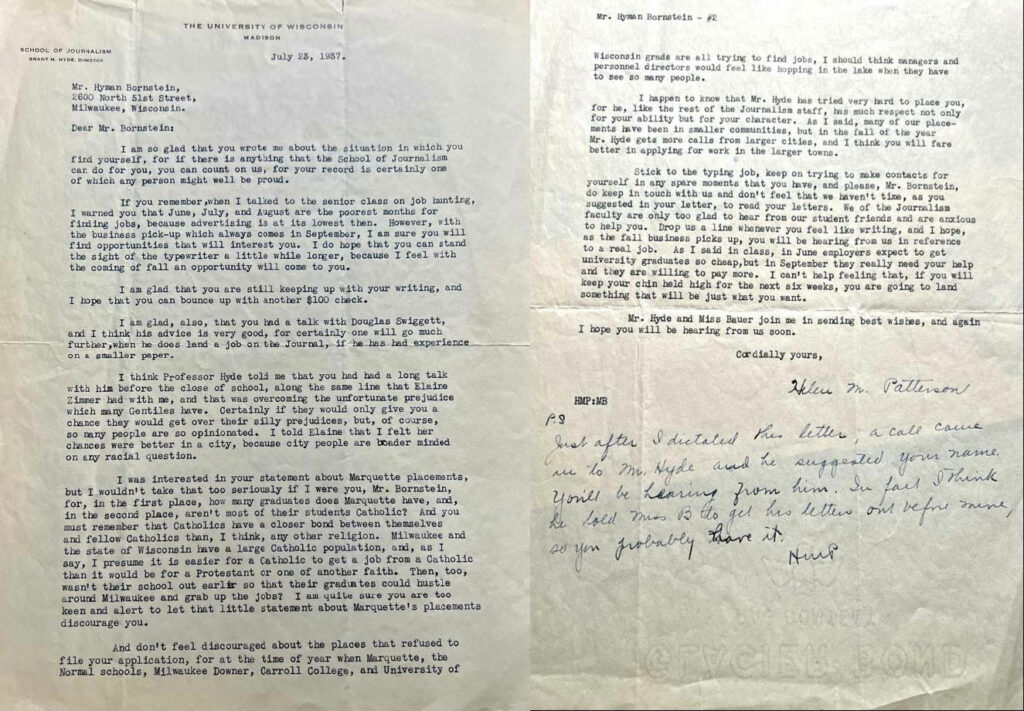 A letter to Hyland J. Barnes from the School of Journalism and Mass Communication