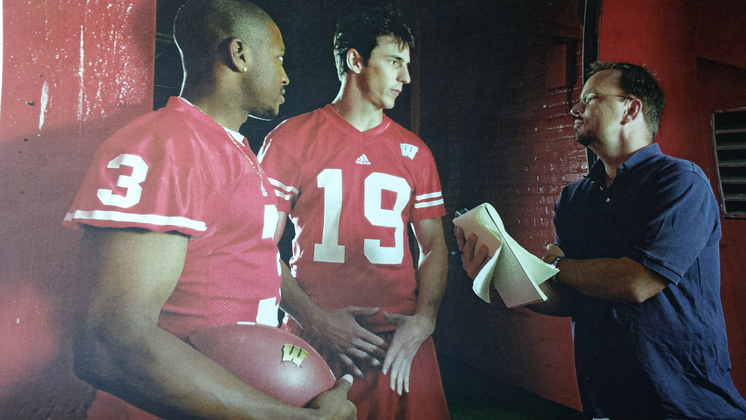 Tom Mulhern interviews two Badger football players
