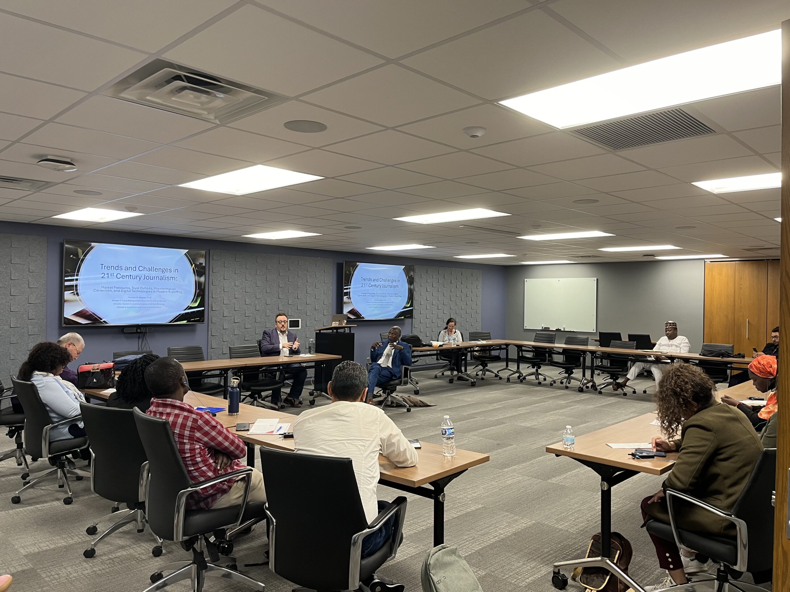 Professor Mike Wagner hosts the Edward R. Murrow program supporting journalists from Africa.