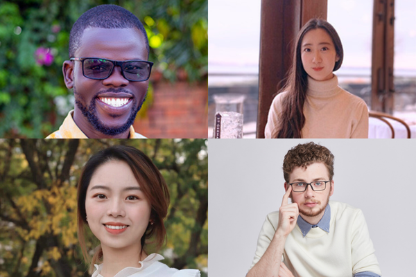 (clockwise from top left) SJMC graduate student award winners Eric Agyekum, Jisoo Kim, Wil Dubree and Linqi Lu