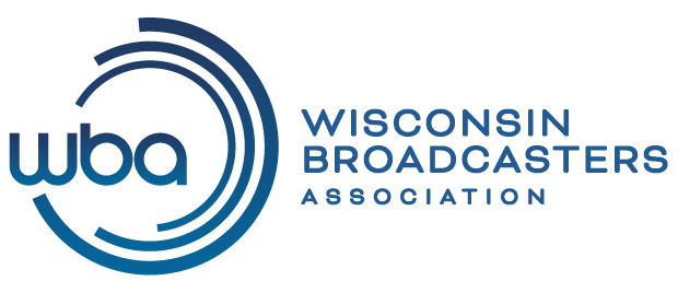 Wisconsin Broadcasters Association logo. "wba" encircled by multiple blue circles.